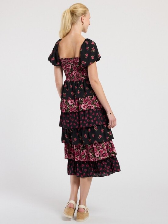 Dry Goods Dresses & Skirts - Dry Goods Crystal Doll Puff Sleeve Tiered Midi Dress